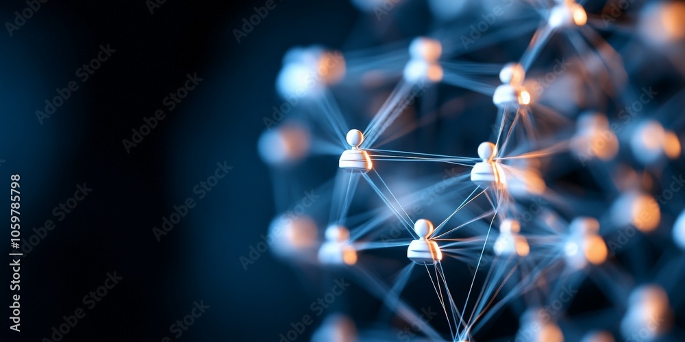 Poster this image depicts abstract figures interconnected on a digital sphere, representing the global netw