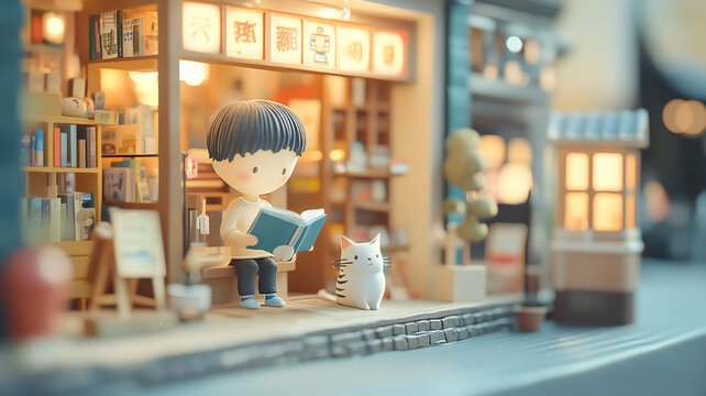 Cat and boy reading days