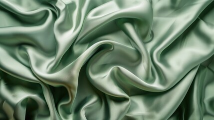 Fototapeta premium Top view of soft green silk fabric with text space.