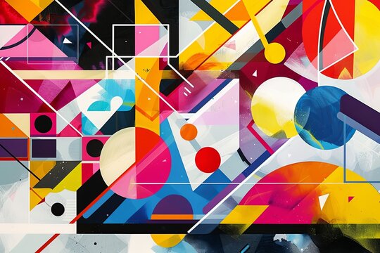 Colorful abstract composition featuring geometric shapes and vibrant hues in a dynamic arrangement. Generative AI
