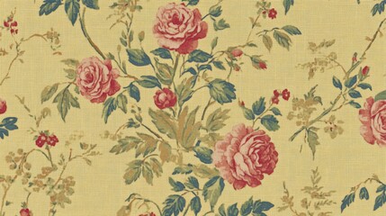 Muted Floral Design with Roses and Ferns on Distressed Background