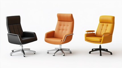 Obraz premium Realistic Yellow Armchair Vector Collection: Cozy and Comfortable Office Chair for Indoor Space Design, Perfect for Office Interior Furniture, Set Against a Clean White Background