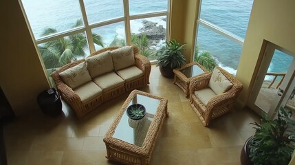 Fototapeta premium Cozy Living Room with Ocean View