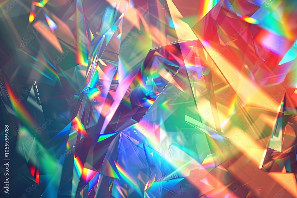 Poster colorful light refracted through crystal shards creating a mesmerizing display of patterns and refle