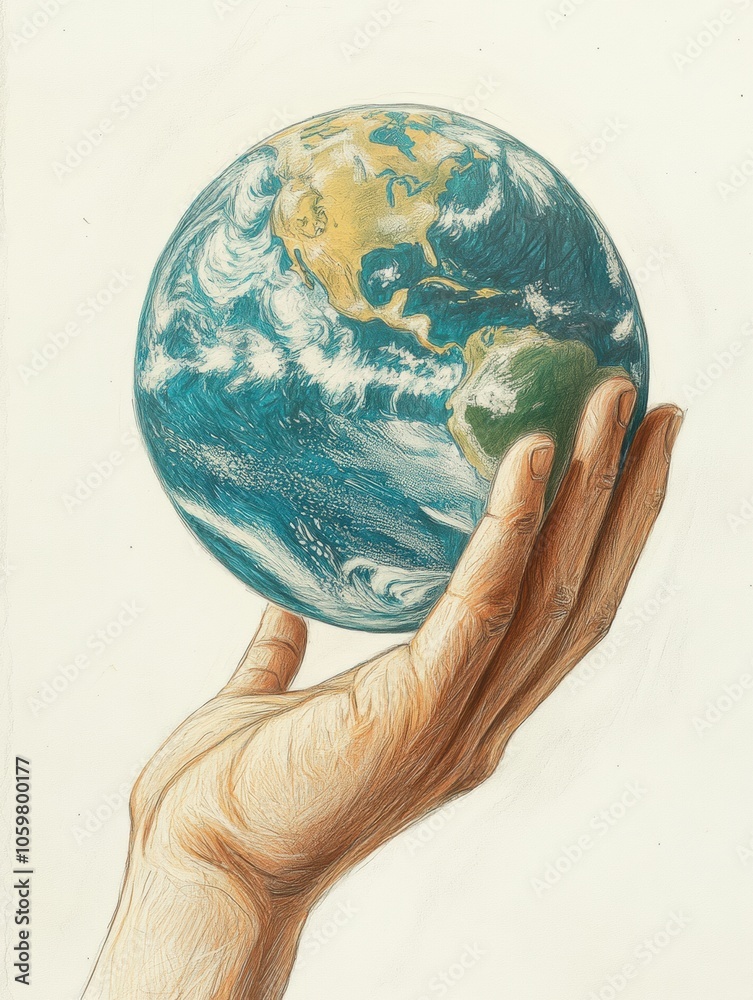 Poster a hand holds the earth gently, representing the importance of protecting our planet and nurturing it