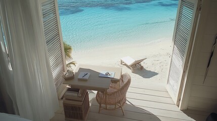Serene Beachview from Cozy Workspace Indoors
