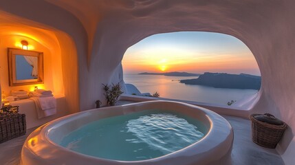 Fototapeta premium Scenic Bath with Ocean View at Sunset