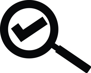 check mark with magnifying glass icon. search sign. check mark search symbol. flat style.