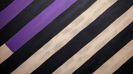 Obraz premium Abstract image of diagonal stripes alternating in black, beige, and purple colors, creating a modern and dynamic pattern.