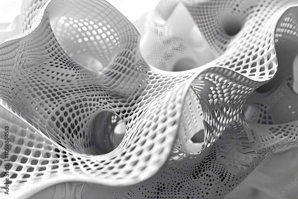 Poster abstract white 3d lattice structure showcasing intricate design and innovative geometric patterns in