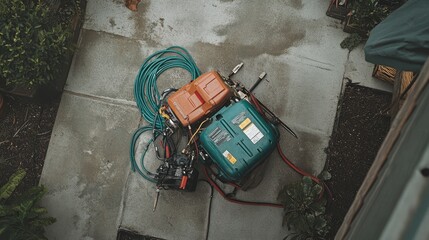 Equipment and Hoses on Concrete Surface