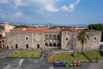 Aerial Drone View of Hern&aacute;n Cort&eacute;s Palace in Cuernavaca, Mexico