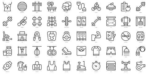 Set of simple outline fitness Icons. Thin line art icons pack. Vector illustration