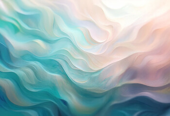 Fototapeta premium Abstract art with soft, flowing, and wavy lines of turquoise, blue, white, and pink.