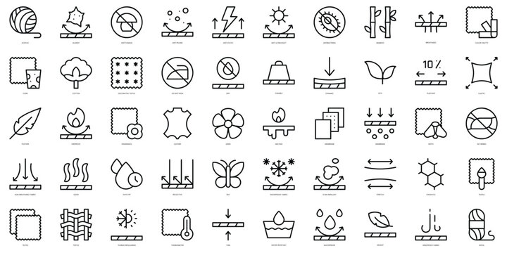 Set of thin line fabric features Icons. Vector illustration