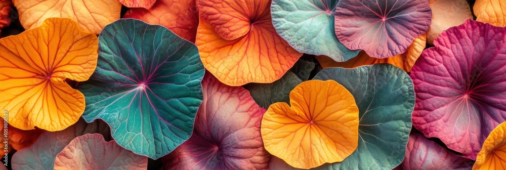 Poster vibrant flowering plants display a rich tapestry of colors and textures, highlighting the intricate 