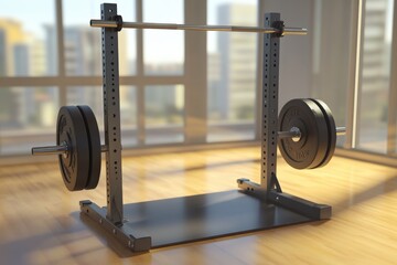 Obraz premium Empty Black Squat Rack With Barbell And Weights