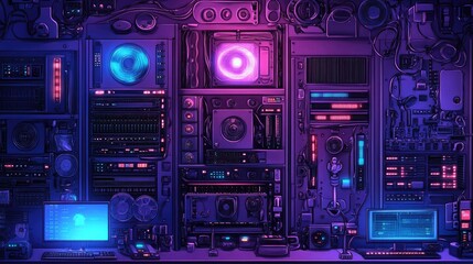 Obraz premium Futuristic Tech Control Room with Neon Accents
