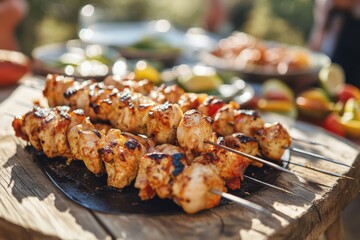 Delicious Grilled Chicken Skewers on Outdoor Table