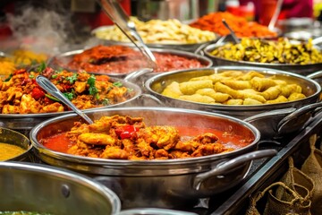Obraz premium Colorful Array of Dishes in a Market Stall