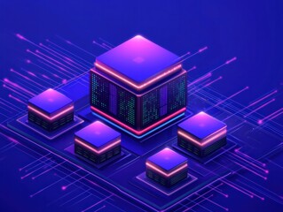 Fototapeta premium Futuristic Data Center Concept with Neon Lights and Abstract Technology Elements