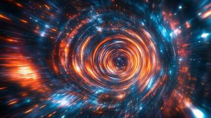 Obraz premium Traveling through the center of a colorful galaxy wormhole, an abstract representation of a sci-fi adventure filled with stars and vibrant hues, creating a sense of depth and wonder.