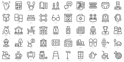 Set of thin line old age Icons. Vector illustration