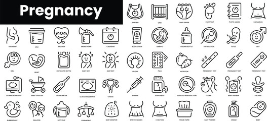 Set of outline pregnancy icons. Minimalist thin linear web icon set. vector illustration.