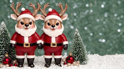 Christmas Reindeer Ornaments  Santa Claus Decor  Holiday Decorations