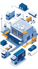 Fototapeta premium An isometric illustration of a smart warehouse management system with emphasis on inventory control. with IoT devices
