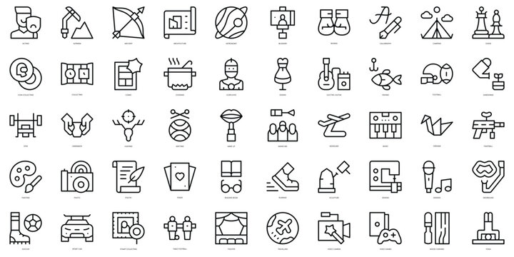 Set of thin line hobbies and freetime Icons. Vector illustration