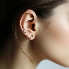 woman, face, ear, jewelry, piercing, beauty, hair, profile, ear, eyes, person, closeup, people, skin, lips, close-up, head, model, child, fashion, one, lady, looking, make-up, side, studio