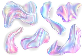Obraz premium Gradient liquid abstract squared Holo Holographic background with halftone dots design Watercolor ombre gradient pattern design 3d geometric shapes background Abstract background with curved shapes