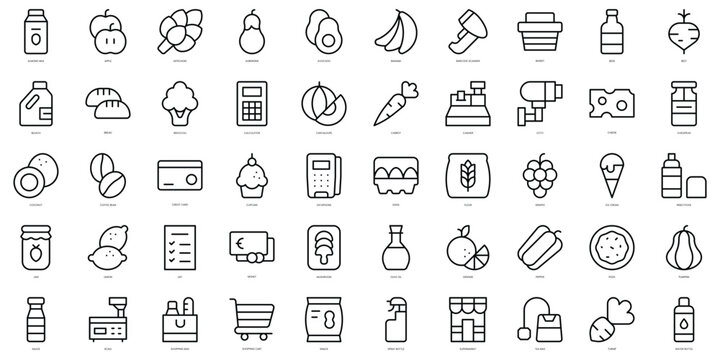 Set of thin line supermarket Icons. Vector illustration