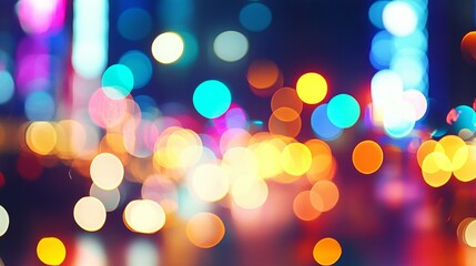 Obraz premium Colorful cityscape with bright lights and blurred motion, showcasing urban nightlife and bustling streets.