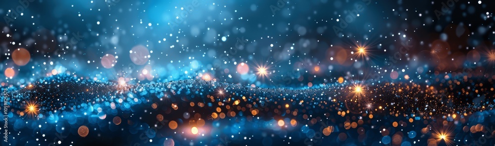 Aufkleber enchanting dark blue holiday background with glimmering bokeh and falling snowflakes for festive cel