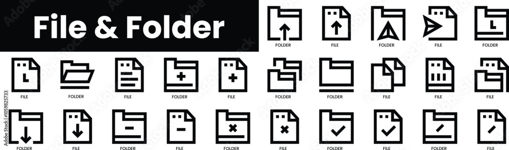 Poster set of outline file and folder icons. minimalist thin linear web icon set. vector illustration.
