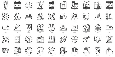 Set of thin line nuclear energy Icons. Vector illustration