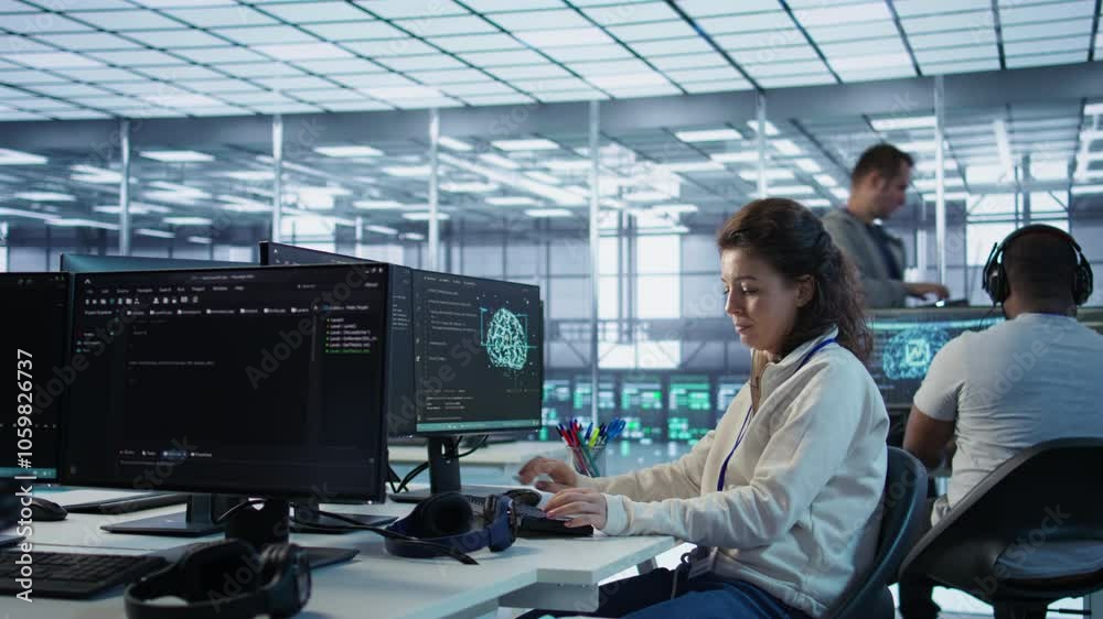 Aufkleber upbeat computer scientist working in high tech server hub capable of processing vast amounts of data