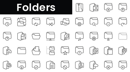 Set of outline folders icons. Minimalist thin linear web icon set. vector illustration.
