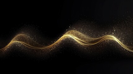 Shimmering Golden Wave with Sparkles on Black Background
