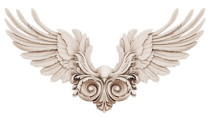 Obraz premium Elegant design featuring two graceful, wing-like forms framing the top and bottom, symbolizing a bird gliding effortlessly across a serene sky. Vintage-inspired, symmetrical motifs