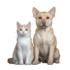 Obraz premium Cat and small dog sitting together isolated on transparent background