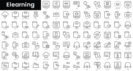 Obraz premium Set of outline elearning icons. Minimalist thin linear web icon set. vector illustration.