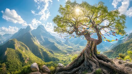 Obraz premium Majestic Tree Against Mountain Landscape