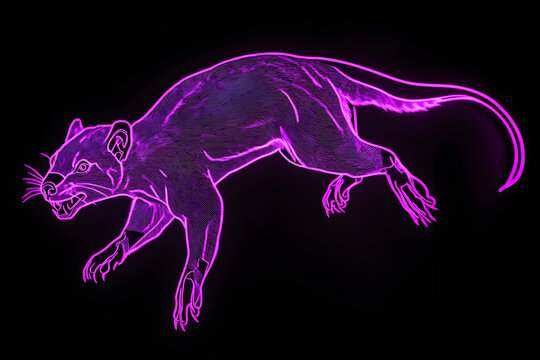 recommend clip art: Neon outline of a fierce Tasmanian devil jumping isolated on black background.