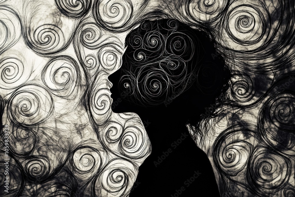 Leinwandbilder a human silhouette stands against a backdrop of swirling patterns, symbolizing inner thoughts and em