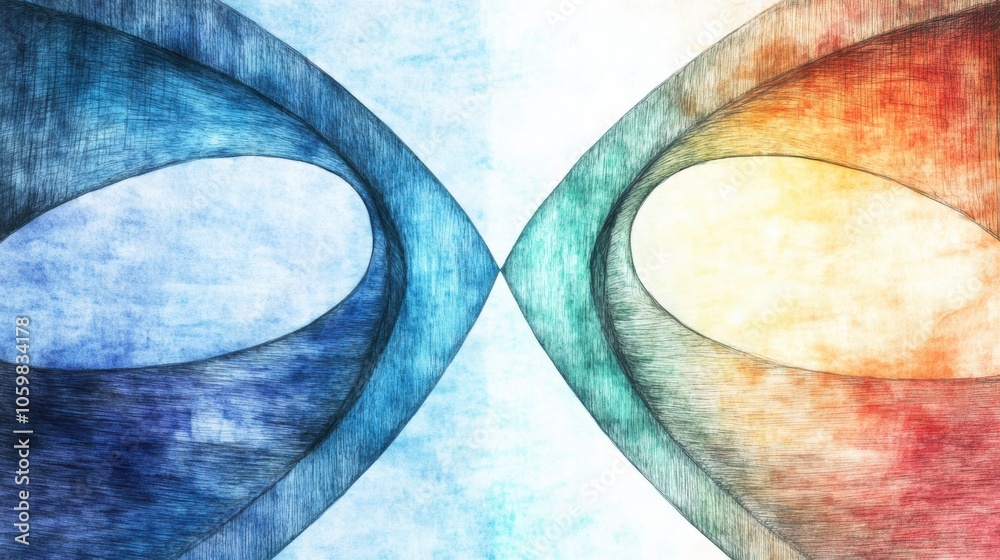 Aufkleber An intricate abstract drawing showcases a bridge connecting two colorful realms, emphasizing fluid shapes and harmony. Generative AI