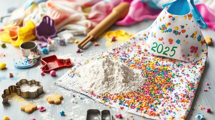 Fototapeta premium Fun Baking Scene with Colorful Sprinkles and Flour