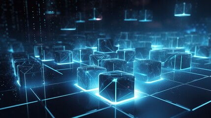 Obraz premium Futuristic 3D Digital Blocks in Neon Light